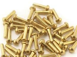 Mallard Metals 1/8" x 1/4" long. Flat head Brass Rivets. (25 off)