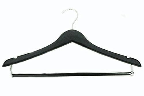 Black Finish Wood Suit Hanger with Locking Bar (Set of 5)