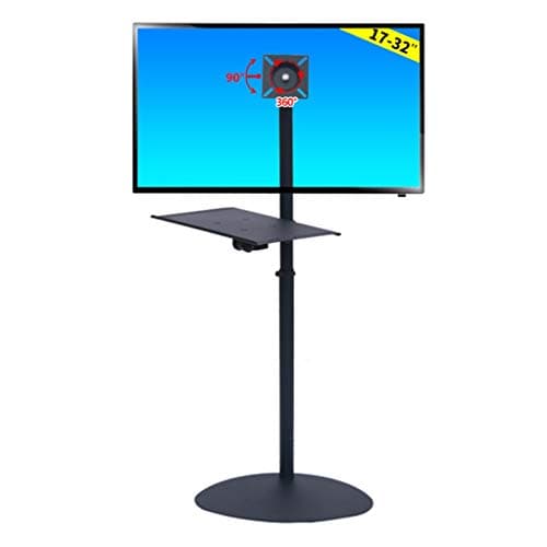 ZJRXJH LCD Floor Stand for 17-32in Screen Height Adjustable Swivel Universal Single Arm TV Stand With Tray, Black