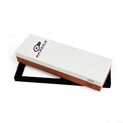 OKEECA Double-Sided Knife Sharpening Stone Grit Whetstone Household Tool with a Silica Gel Non-Slip Base for Sharpening and Polishing Knives (3000/8000)
