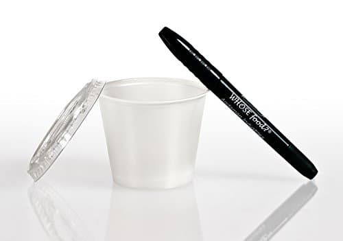 Solo 2.5 oz Portion Container & Lid (250ct) – Restaurant / Take-out Style Clear Plastic Side Dish Cups - Bundled with WhoseFood? Pen – For Ketchup, Sauces, Samples, Portion Control, Jello Shots
