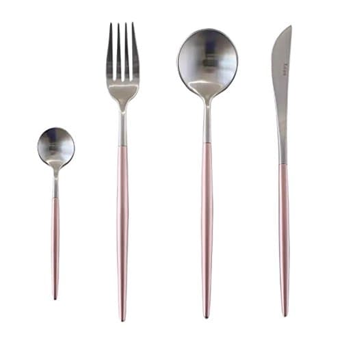 Jinsen Stainless Steel Flatware Set Fork Spoons Knife Teaspoon for Home Kitchen Restaurant Hotel (Pink+ Silver)