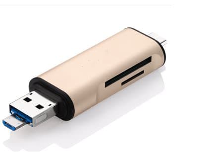 1AsAll USB C/Type C Card Reader 3 in 1 USB3.0/Type C/Micro USB Combo to Slot TF SD Card Reader with OTG Function for PC/Tablet/Notebook/Android Cell Phone (Gold)
