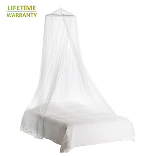 Aliglow Bed Canopy Mosquito Netting With Lace Dome, White