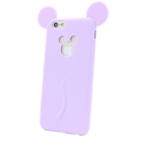 Cute Candy Colors Colorful 3D Soft Mickey Mouse Ear Silicone Cartoon Phone Case Cover for iphone 6 6S 4.7Inch Lavender