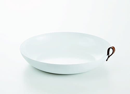 NDTdesign Serveware Aluminum Round Serving Tray with Leather Handle, Small Serving Platter (13in diameter), Modern (White)