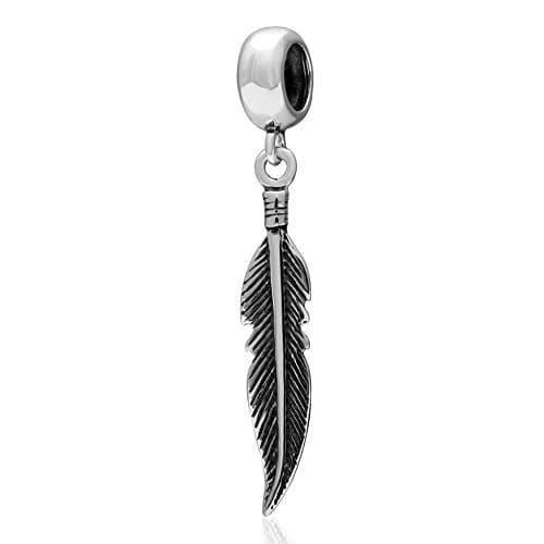 Charmstar Feather Dangle Charm Authentic Sterling Silver Pendant Bead Fits DIY European Bracelet