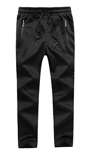 MEIKESEN Boy's Basic Sportswear Jogger Pants Drawstring Running Trousers with Zip Pockets Black Size 10