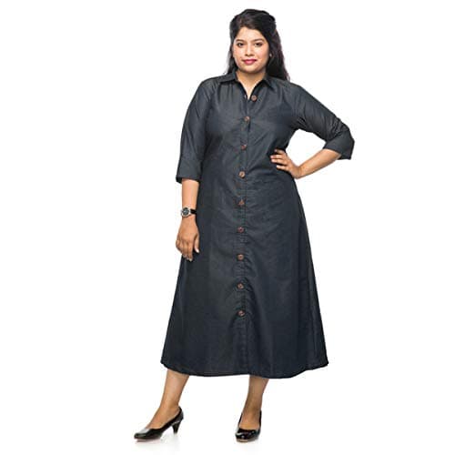 Xxllent Plus Size 3/4th Denim Dress - Black