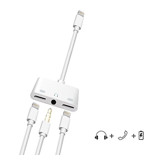 3 in 1 iPhone 7 Adapter for iPhone 7 Plus Earphones iPhone 7 Lightning Splitter iPhone 8 Plus Headphone Adapter for iPhone X
