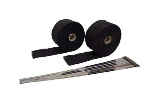 JC Performance Two Roll Pack - Fiberglass Exhaust Header & Pipe Wrap (2"(W) 15 Feet With Ties, Black)