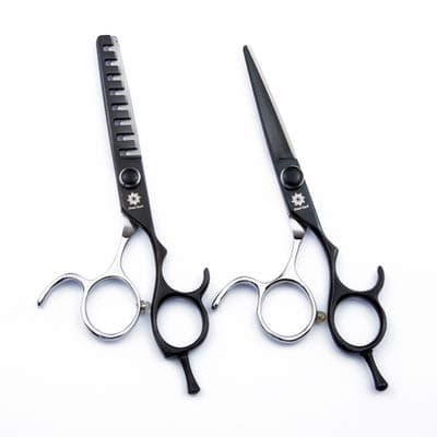 Hairdressing Scissors 5.5 Inch Black Fish Bone Scissors Set Stainless Steel Precision Shears Professional Cutting, Trimming, Thinning for Salon Barber or Home