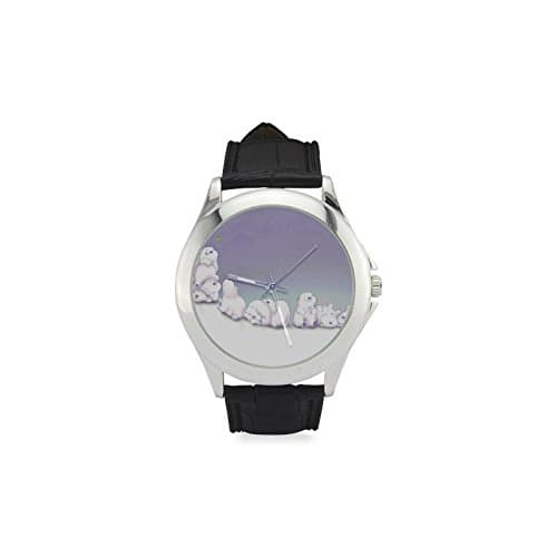 Girlfriend Gift Cute Polar Bears Cartoon Pattern Women's Leather Strap Watch