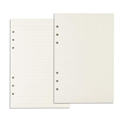 A5 Refill Lined Paper, Leather Journal Refills Lined, 6-Holes Inserts 90 Sheets for A5 Refillable Journals Notebooks, Square Grid and Ruled Mixed