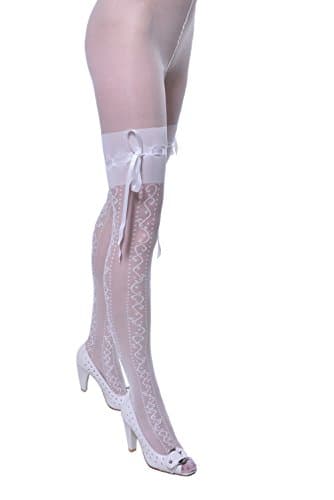 White tights patterned with ribbon Avenya 20 den wedding collection Adrian