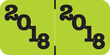 2018 Year Labels, POS Compatible Series, Lime, 500/Roll, 1 Roll, 3/4" x 1-1/2"