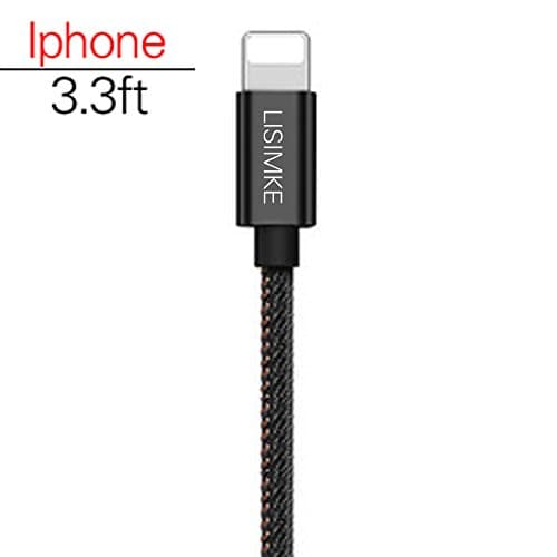 LISIMKE black Apple Lightning Cable 3.3ft 1M [MFi Certified] for iPhone 5 6 7,7 Plus,6s,6,6 Plus,5 iPod iPad,High Speed Data Sync and Charge Cable