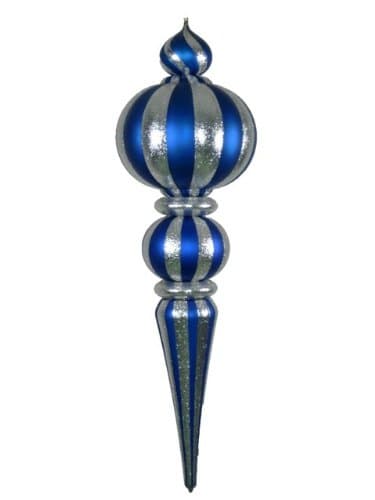 Queens of Christmas WL-FIN-53-BL/SLV Plastic Oversized Shatterproof Finial Decorative Ornament, 53", Blue/Silver