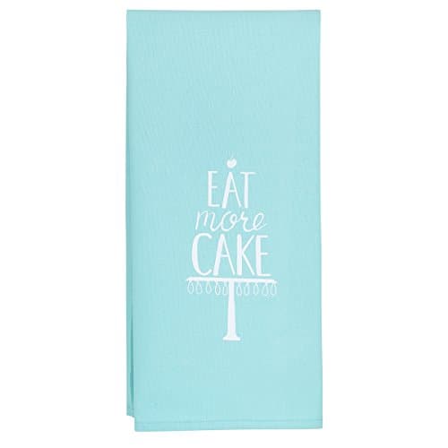 About Face Designs Eat More Cake Cotton Tea Dish Towel, 26.5 Inch x 19 Inch, Teal