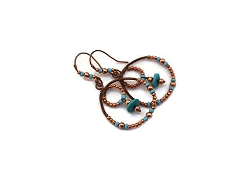 Copper and Turquoise Double Hoop Earrings