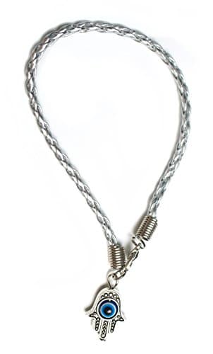 Protection From Evil Eye Hamsa Metallic Silver Vegan Cord 7" Bracelet