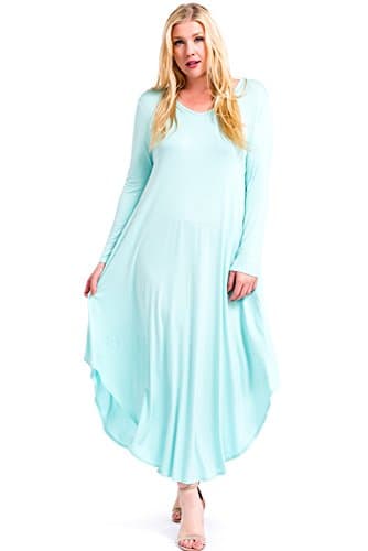 12 Ami Plus Size Curved Hem V-Neck Long Sleeve Maxi Dress - Made in USA