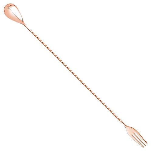 Copper Trident Bar Spoon 40cm - 16 Inch Fork Tip Cocktail Spoon Made From Premium Japanese Steel with a Polished Copper Plating
