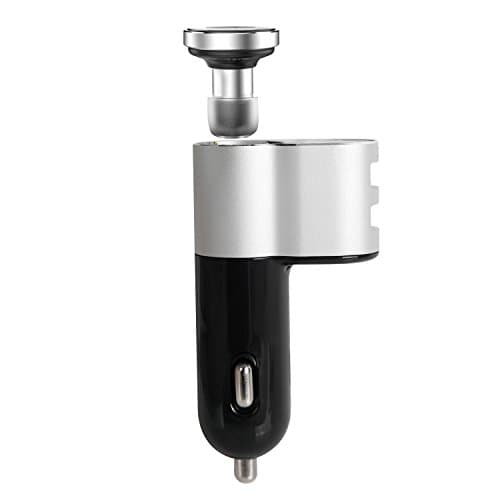Car Charger Bluetooth Headset, 2 in 1 Dual USB Port Car Charger with Wireless Earphone and Hands Free Microphone for iPhone, Samsung and all Android Smartphones (Q10)
