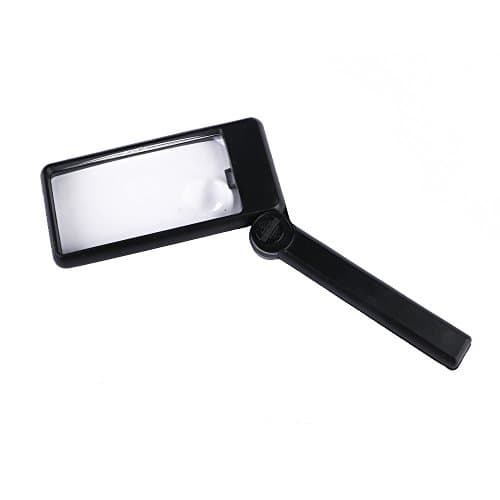 Eagle Rectangular Glass-Lighted Magnifier, for Reading with Light Bulb, Foldable Handle, Double Lens-Large 2X Lens and Small 4X Lens
