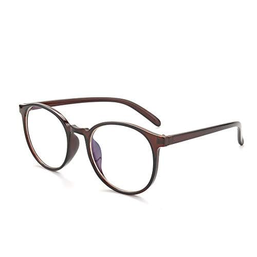 Gudzws Retro Big Round Frame Anti Blue Light Glasses Work for Wide Face Red Unisex