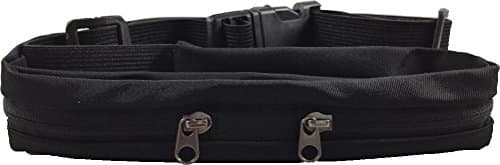 NO BOUNCE Black Elastic Running Belt for iPhone 6s, 7s Plus - 2 XL ZIPPER POCKETS- Adjustable Fitness Waist Pack - Travel Band for Women & Men - Hands Free Running, Hiking, Cycling, or Traveling