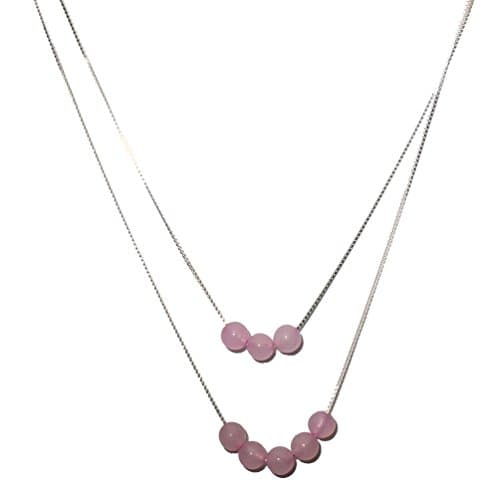 2-Strand Rose Quartz Stone Beads Sterling Silver Box Chain Necklace Adjustable 20"+2"