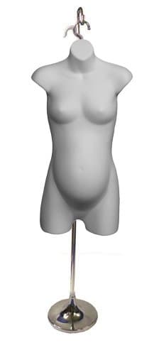 Torso Form Female Maternity, White with Tall Adjustable Hook Stand, Trumpet Base