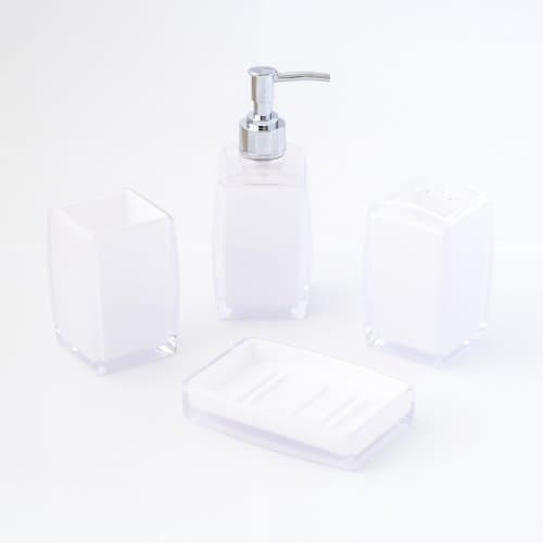 4-Piece Contemporary Acrylic Bathroom Accessory Set - Opaque White