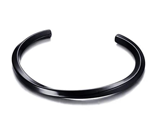 Simple Plain Twisted Irregular Cuff Bracelet, Stainless Steel (Black)