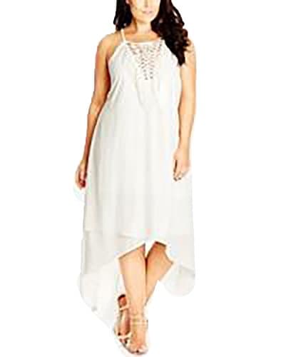 City Chic Plus Size High-Low Hem Dress (M, White)