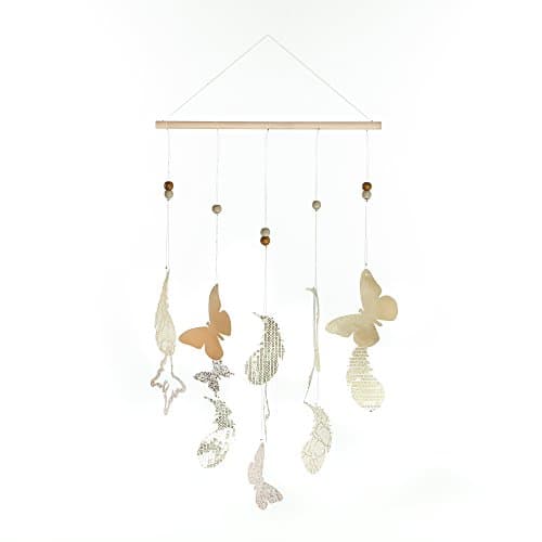 Roser Life Wall Hanging Mobile Handmade Tapestry Rose Gold Boho Feathers Butterfly Decor (Pack of 1)