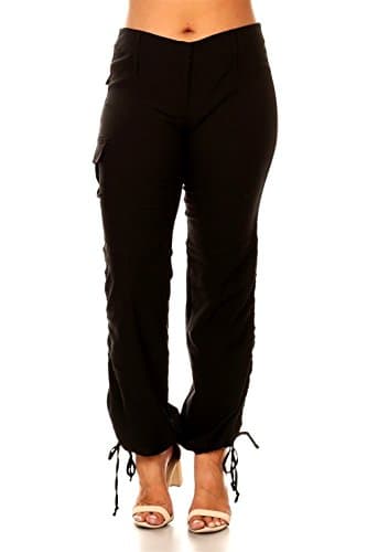 JEANS FOR LOVE Jack David Women's Plus Size Drawstring Relaxed Fit High-Waist Full Length Solid Double Hook Cargo Pants 14-24 (Black, 14)