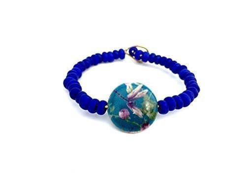 1 7.5" blue beaded dragon fly bracelet