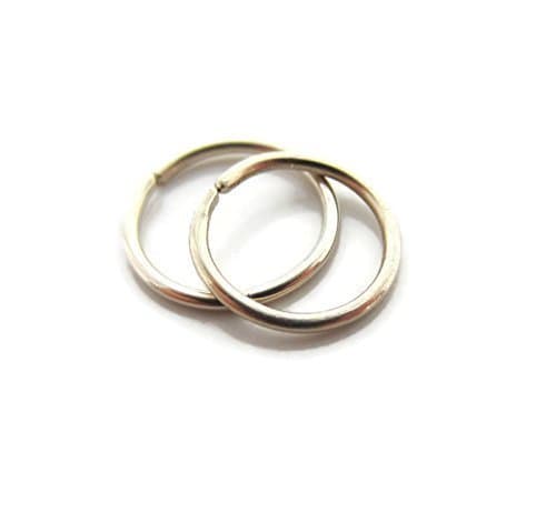 Solid 14K White Gold Small Hoop Earrings Small Snug Fit Size 20Gauge 8mm One Pair