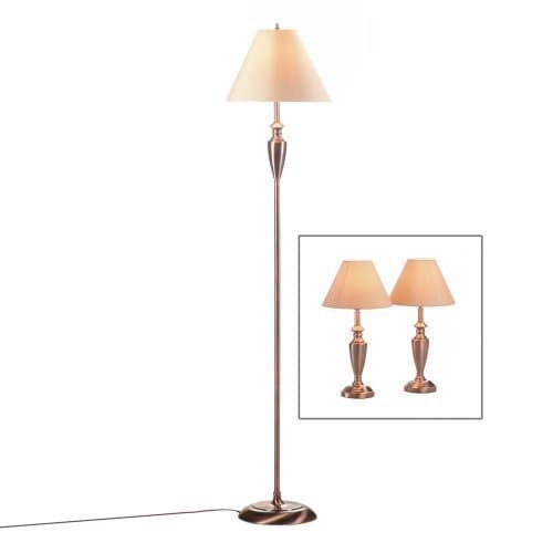 Antique Copper 3-Piece Table and Floor Lamp Set