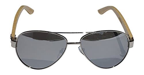 Aviator Sunglasses Silver Mirror with Bamboo Temples by Caribbean Touch