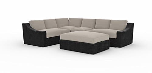 Bretton (Tuscan) Sectional Set, 5pcs, Left and Right Arm, Corner, Middle, Ottoman with Glass and Cushion, Sunbrella Fabric, Deep Seating, Garden Outdoor Patio All-weather Furniture (Cast Ash)