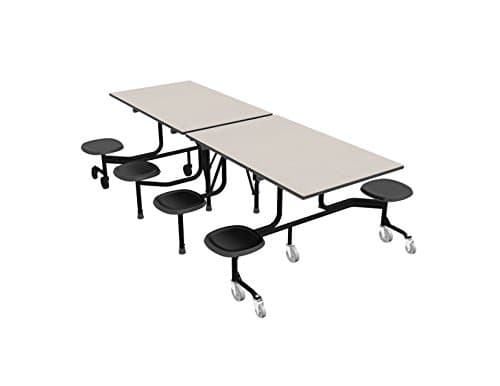 60T Easy Folding Mobile Table, 27x30x96, 8 Stools, White/Black, Cafeteria, School Breakroom Table