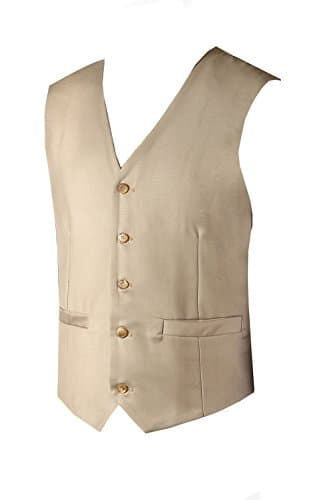 Mens V-Neck Single Breasted Solid Classic Business Suit Dress Vest Waistcoat VS1 (Khaki,XXXL)