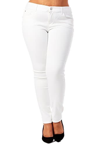 Womens Ladies Plus Sizes Curvy Basic Color Skinny Twill Pants (14, White)