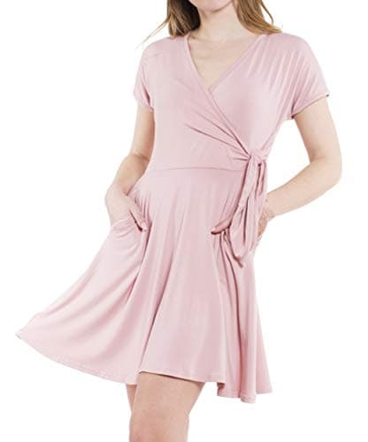 Daisy Del Sol Women's Casual Surplice Crossover Wrap Tie Deep V-Neck Flare Swing Soft Spring Summer Pockets Sundress Dress