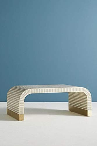 Bone Inlay Handmade Waterfall Coffee Table in White & Grey