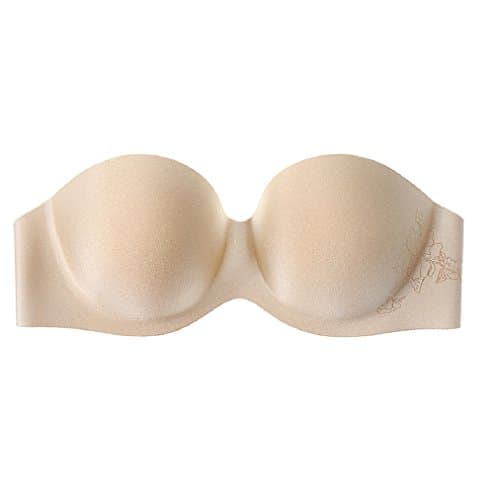 KeepMoving Women's Seamless Underwear Underwired Strapless Half Cup Bra with Clear Back Strap (A, Skin-Color)
