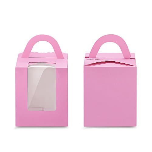 TTOYOUU 12pcs Kraft Paper Single Cupcake Bakery Boxes With Window and Handle (Pink)